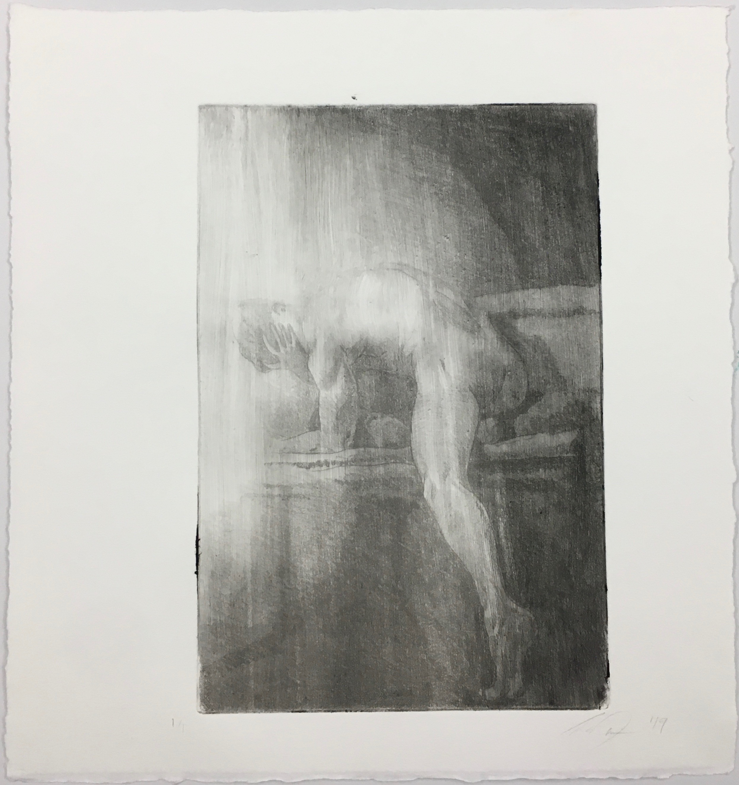 Speculary Subjects, #3, 2019. Monoprint on top of etching on soft
                        ground with aquatint, 9” x 6”